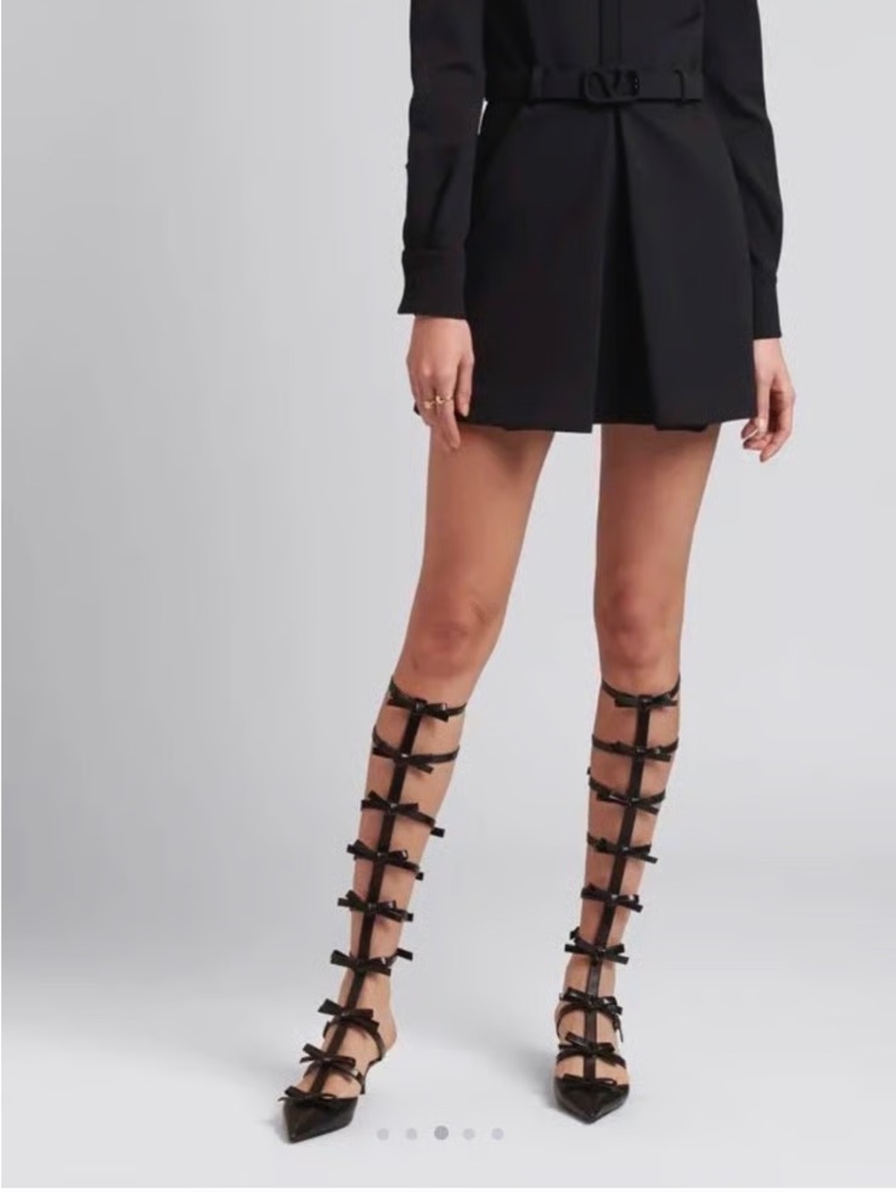 Valentino Garavani Black Multi-Strap Knee-High Pointed Toe Heels